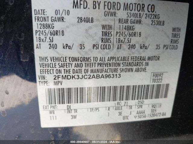 Photo 8 VIN: 2FMDK3JC2ABA96313 - FORD EDGE 