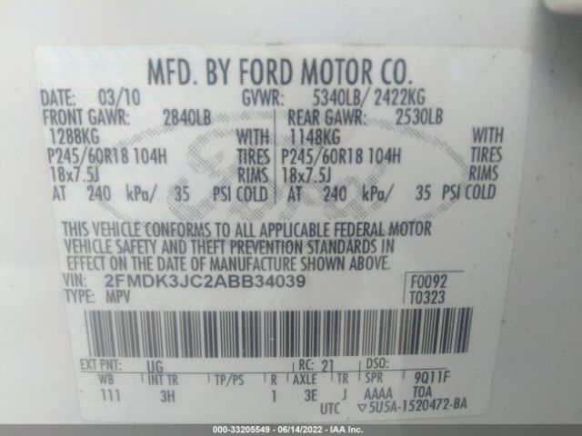 Photo 8 VIN: 2FMDK3JC2ABB34039 - FORD EDGE 