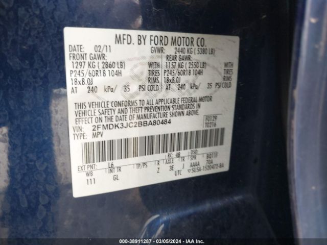 Photo 8 VIN: 2FMDK3JC2BBA80484 - FORD EDGE 