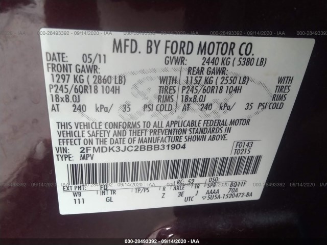 Photo 8 VIN: 2FMDK3JC2BBB31904 - FORD EDGE 