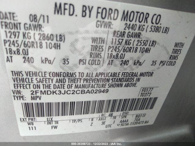 Photo 8 VIN: 2FMDK3JC2CBA02949 - FORD EDGE 