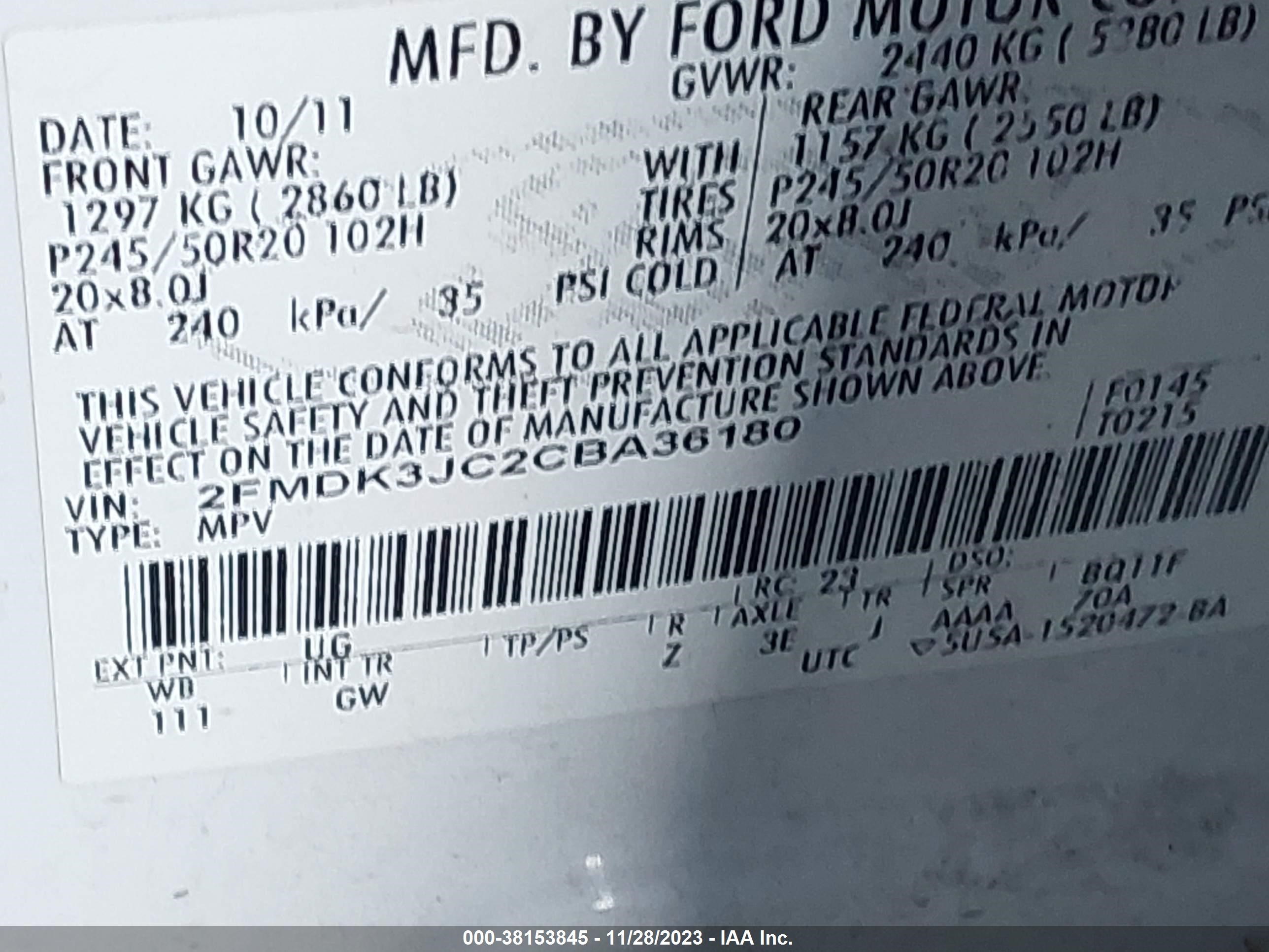 Photo 8 VIN: 2FMDK3JC2CBA36180 - FORD EDGE 