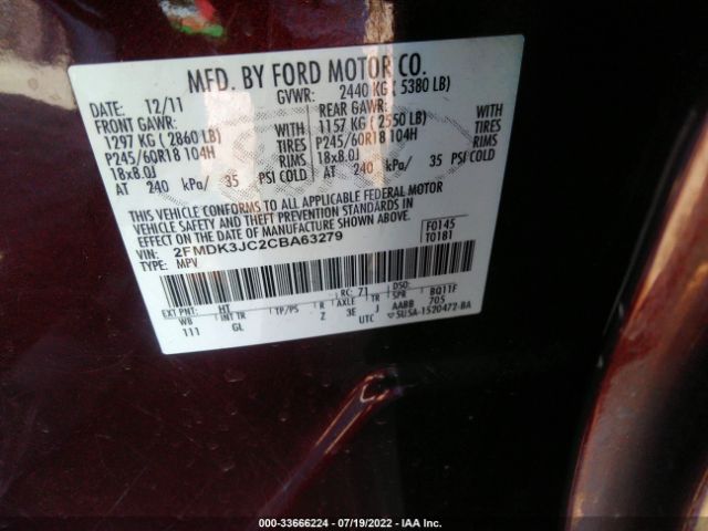 Photo 8 VIN: 2FMDK3JC2CBA63279 - FORD EDGE 