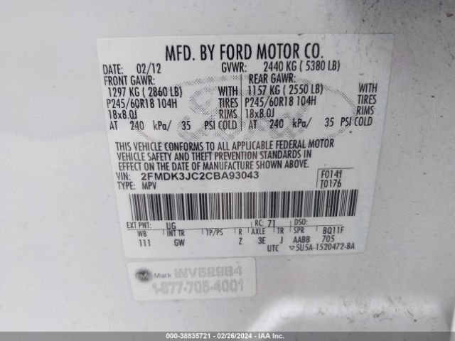 Photo 8 VIN: 2FMDK3JC2CBA93043 - FORD EDGE 