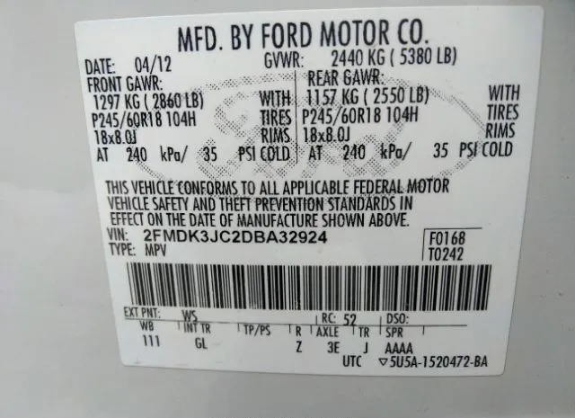 Photo 8 VIN: 2FMDK3JC2DBA32924 - FORD EDGE 