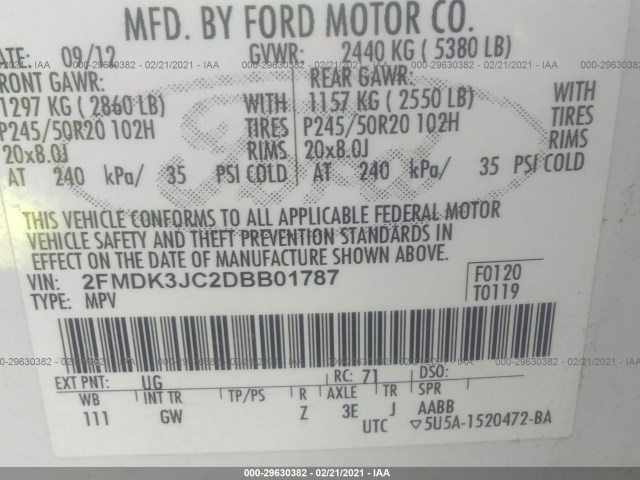 Photo 8 VIN: 2FMDK3JC2DBB01787 - FORD EDGE 