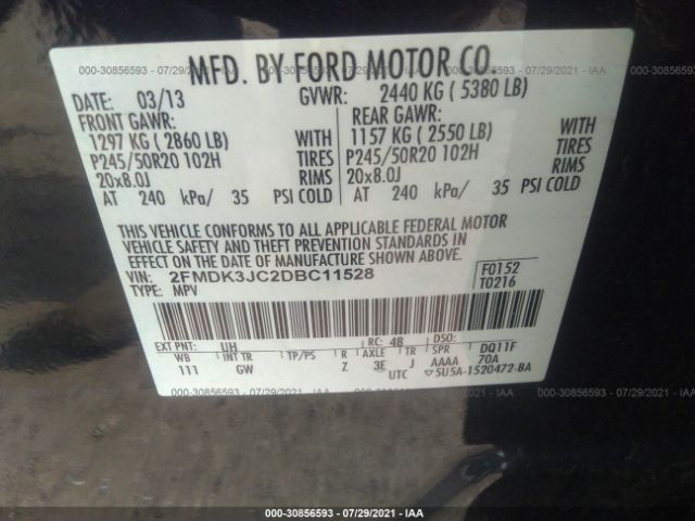 Photo 8 VIN: 2FMDK3JC2DBC11528 - FORD EDGE 