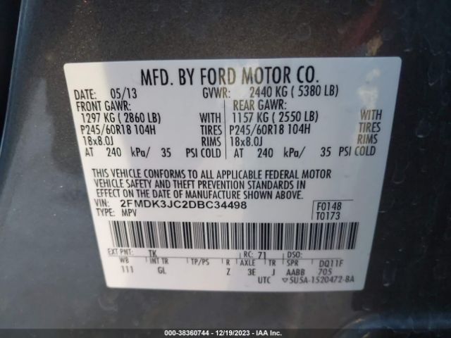 Photo 8 VIN: 2FMDK3JC2DBC34498 - FORD EDGE 