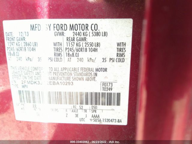 Photo 8 VIN: 2FMDK3JC2EBA10293 - FORD EDGE 