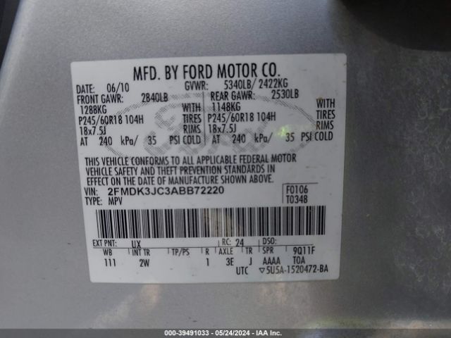 Photo 8 VIN: 2FMDK3JC3ABB72220 - FORD EDGE 