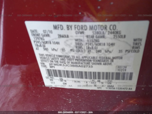 Photo 8 VIN: 2FMDK3JC3BBA02733 - FORD EDGE 