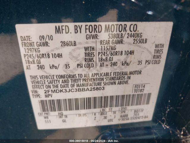 Photo 8 VIN: 2FMDK3JC3BBA25803 - FORD EDGE 