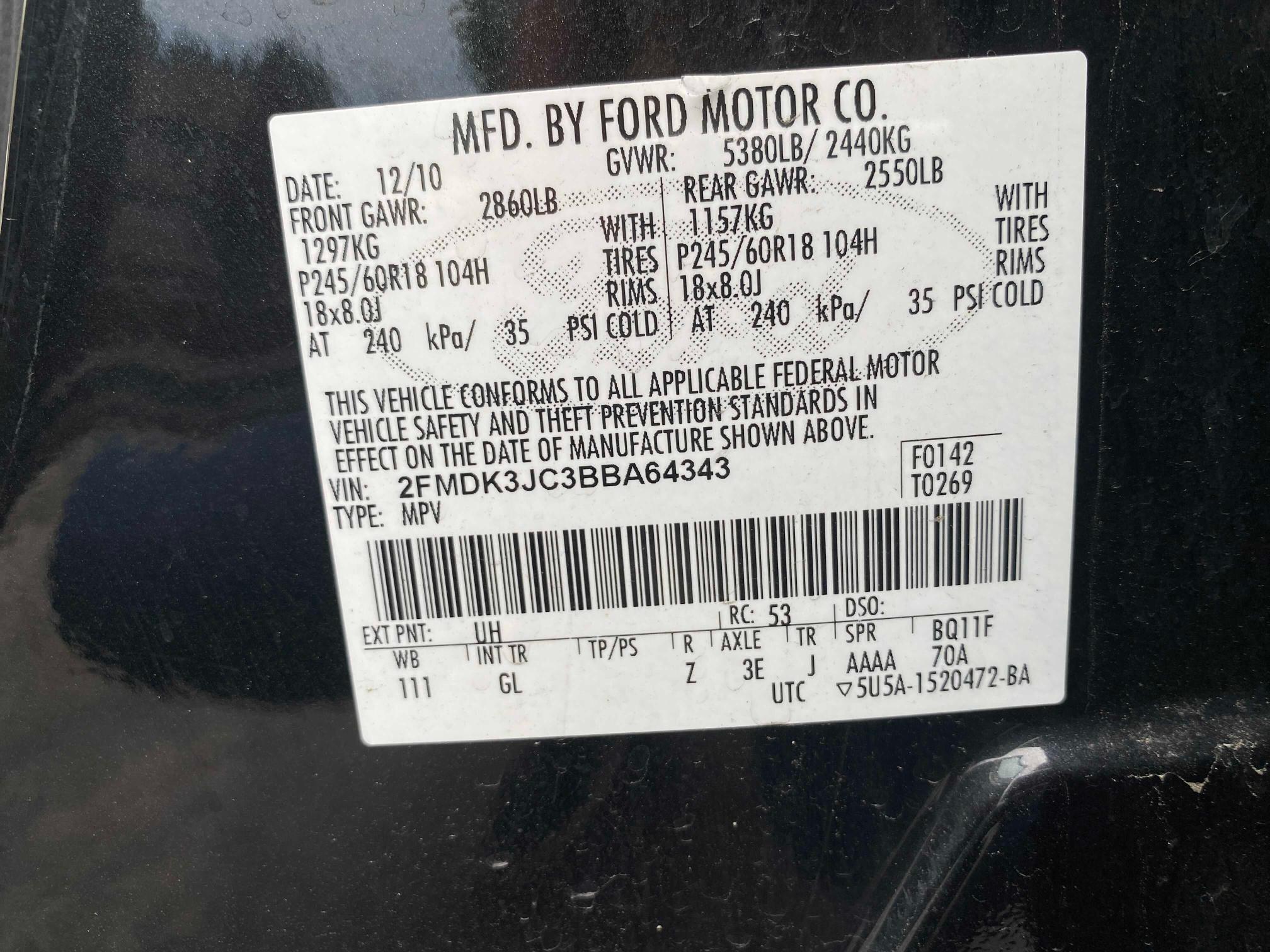 Photo 9 VIN: 2FMDK3JC3BBA64343 - FORD EDGE SEL 