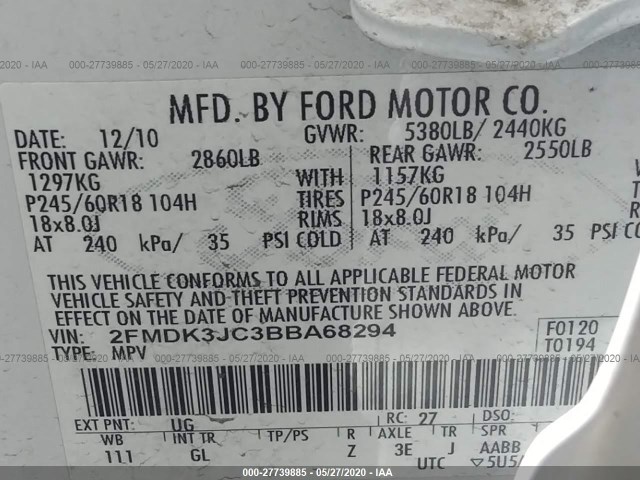 Photo 8 VIN: 2FMDK3JC3BBA68294 - FORD EDGE 