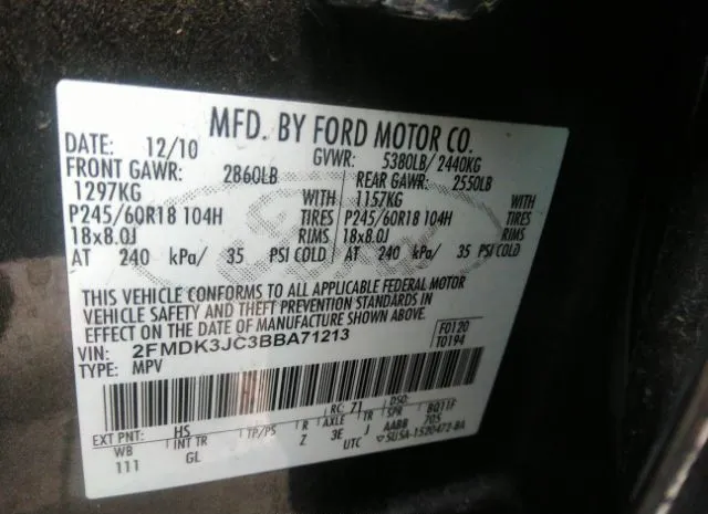 Photo 8 VIN: 2FMDK3JC3BBA71213 - FORD EDGE 