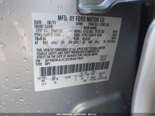 Photo 8 VIN: 2FMDK3JC3CBA01941 - FORD EDGE 