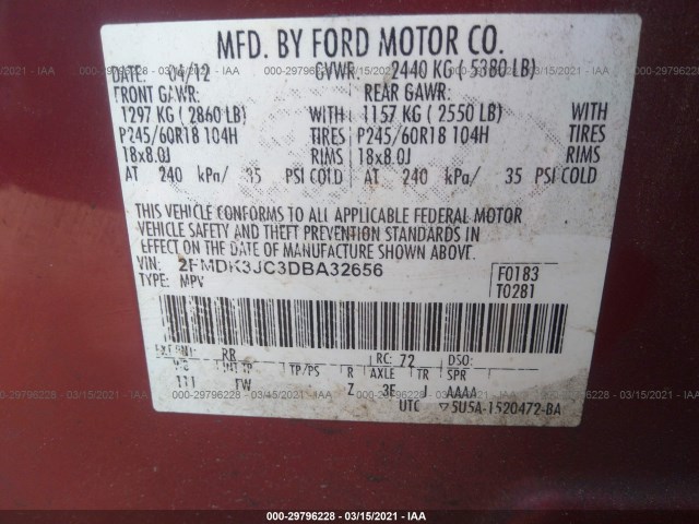 Photo 8 VIN: 2FMDK3JC3DBA32656 - FORD EDGE 