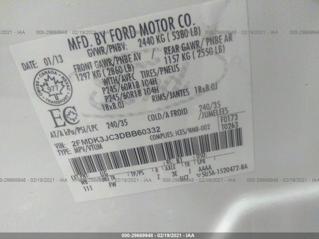 Photo 8 VIN: 2FMDK3JC3DBB60332 - FORD EDGE 