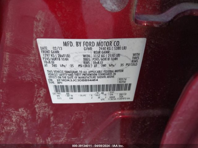 Photo 8 VIN: 2FMDK3JC3DBB94464 - FORD EDGE 