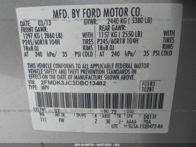 Photo 8 VIN: 2FMDK3JC3DBC13482 - FORD EDGE 