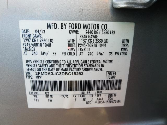 Photo 9 VIN: 2FMDK3JC3DBC18262 - FORD EDGE SEL 