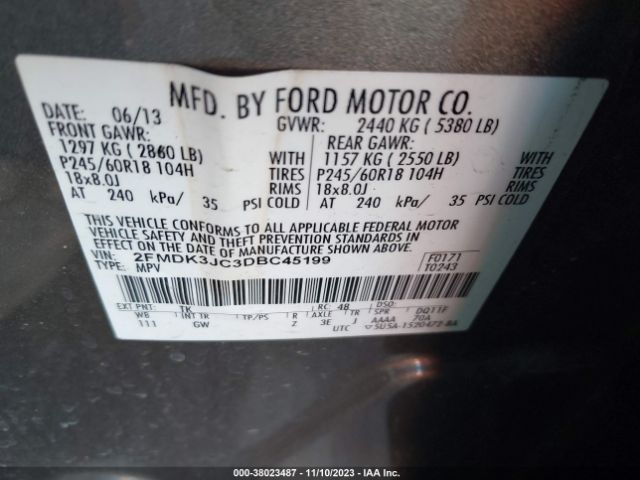 Photo 8 VIN: 2FMDK3JC3DBC45199 - FORD EDGE 