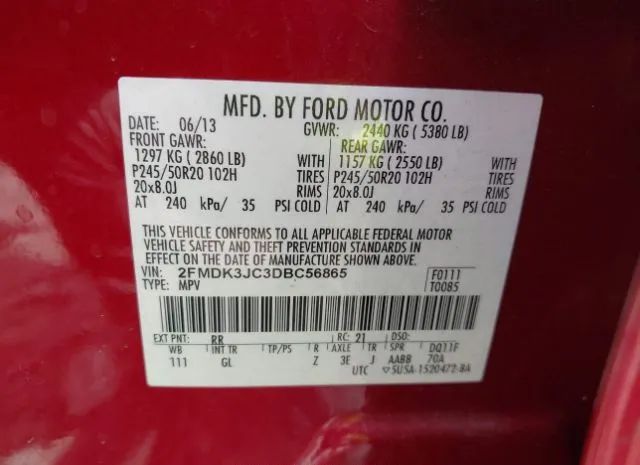 Photo 8 VIN: 2FMDK3JC3DBC56865 - FORD EDGE 