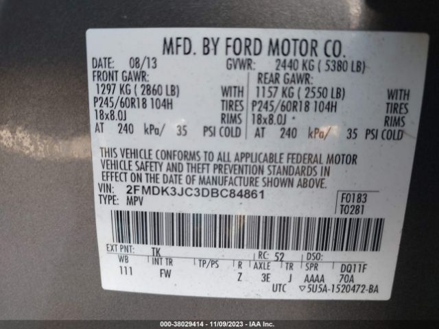 Photo 8 VIN: 2FMDK3JC3DBC84861 - FORD EDGE 