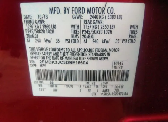 Photo 8 VIN: 2FMDK3JC3DBE16694 - FORD EDGE 