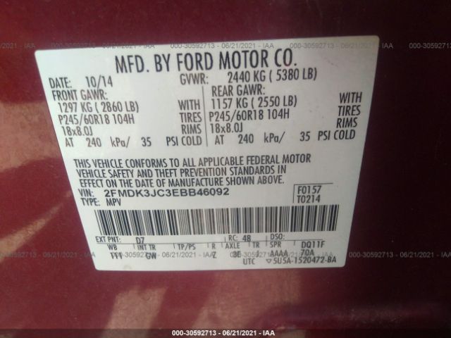 Photo 8 VIN: 2FMDK3JC3EBB46092 - FORD EDGE 