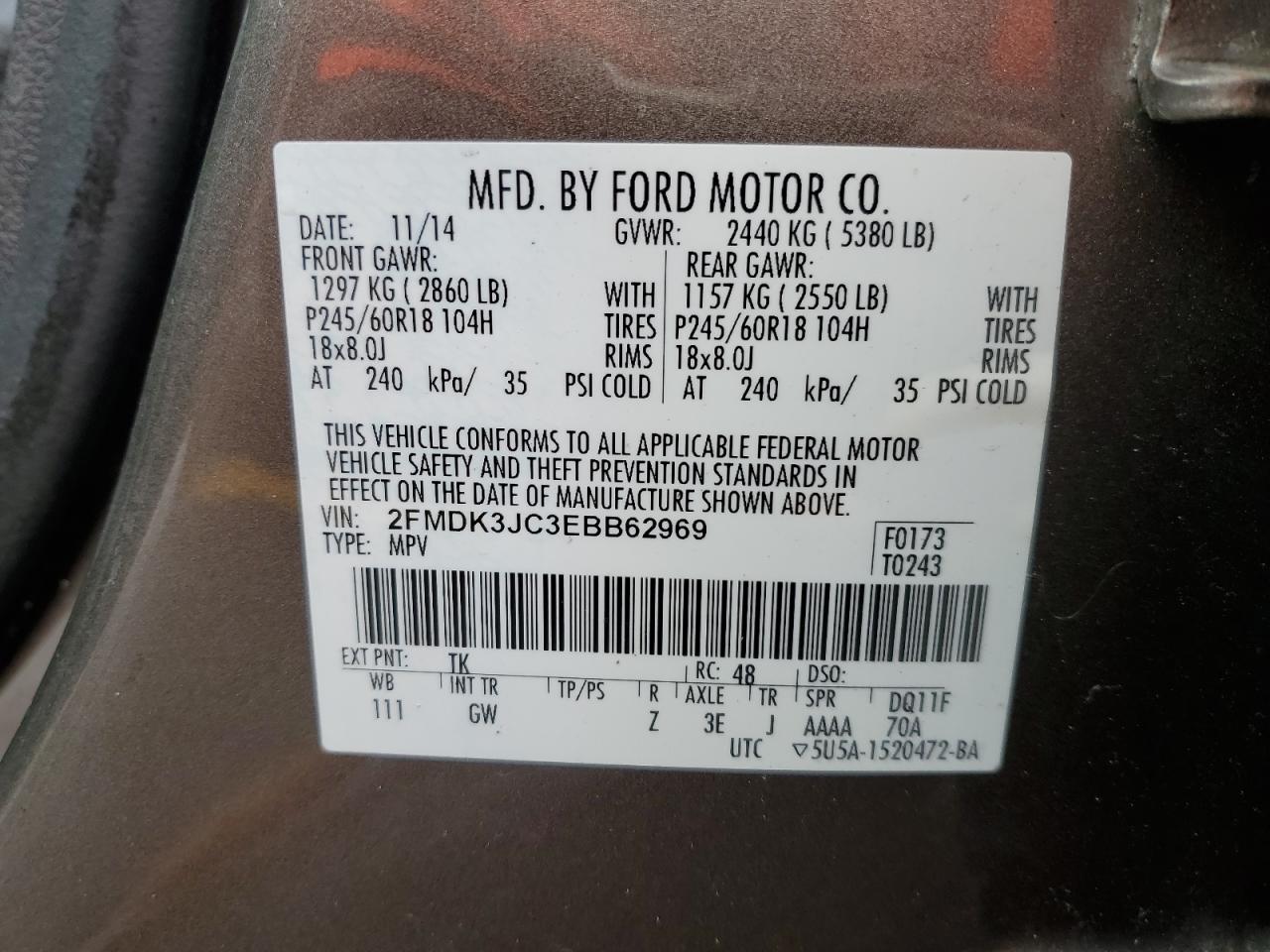 Photo 11 VIN: 2FMDK3JC3EBB62969 - FORD EDGE 