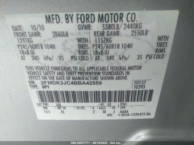 Photo 8 VIN: 2FMDK3JC4BBA42559 - FORD EDGE 