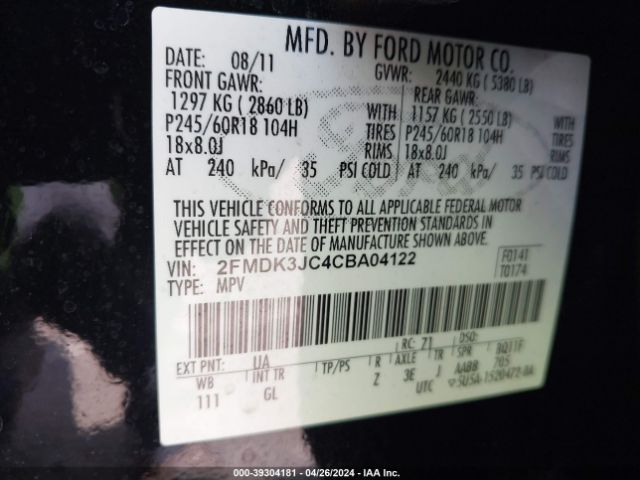 Photo 8 VIN: 2FMDK3JC4CBA04122 - FORD EDGE 