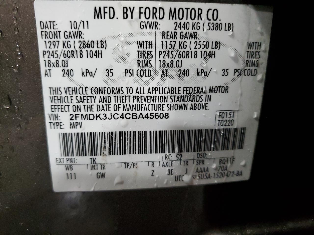 Photo 11 VIN: 2FMDK3JC4CBA45608 - FORD EDGE 