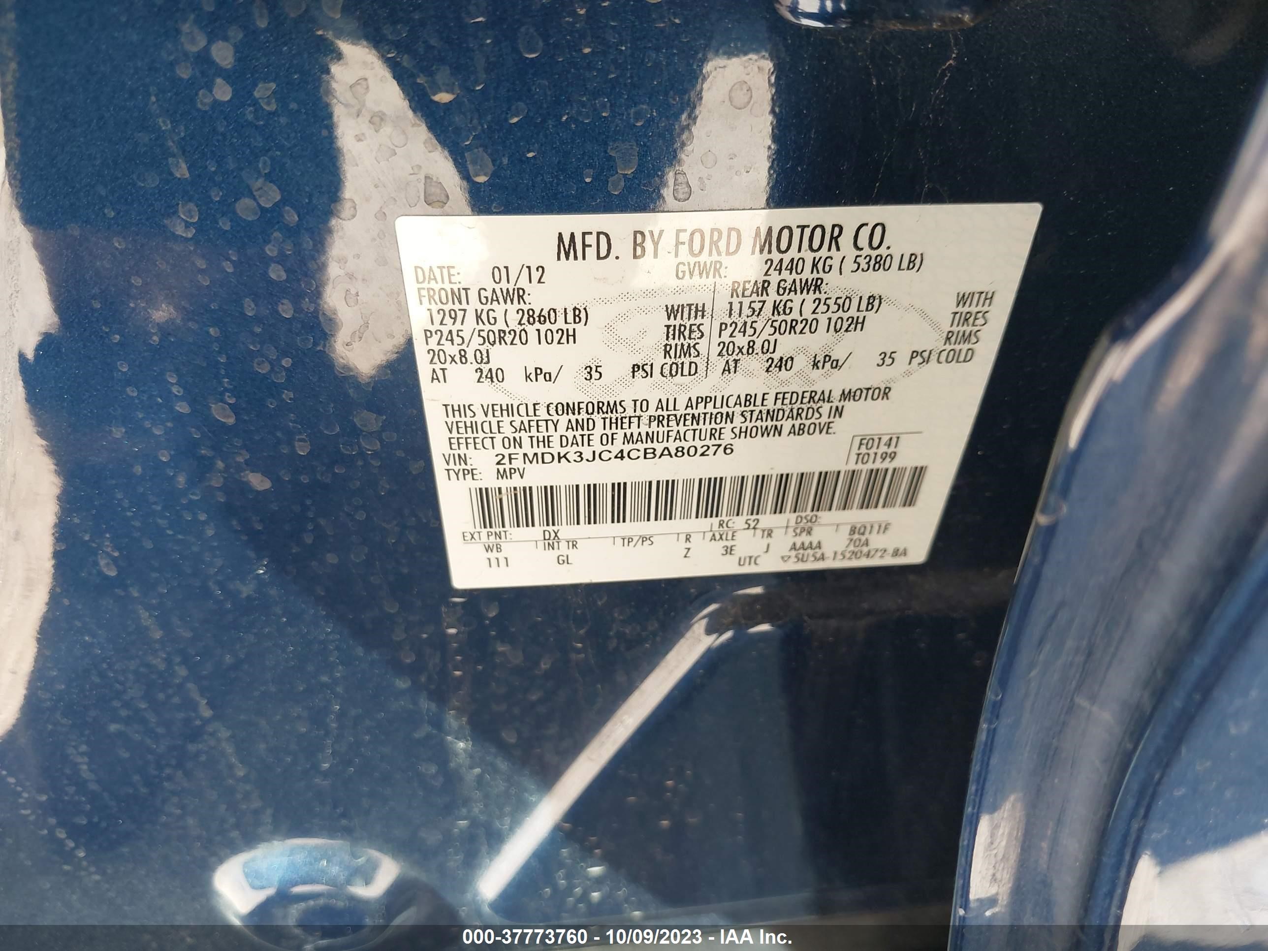 Photo 8 VIN: 2FMDK3JC4CBA80276 - FORD EDGE 