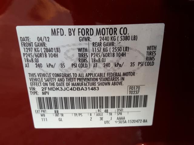 Photo 9 VIN: 2FMDK3JC4DBA31483 - FORD EDGE SEL 