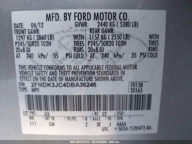 Photo 8 VIN: 2FMDK3JC4DBA36246 - FORD EDGE 