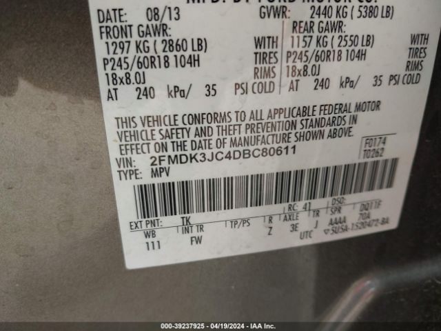 Photo 8 VIN: 2FMDK3JC4DBC80611 - FORD EDGE 