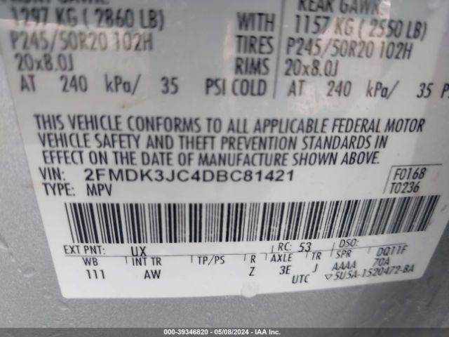 Photo 8 VIN: 2FMDK3JC4DBC81421 - FORD EDGE 