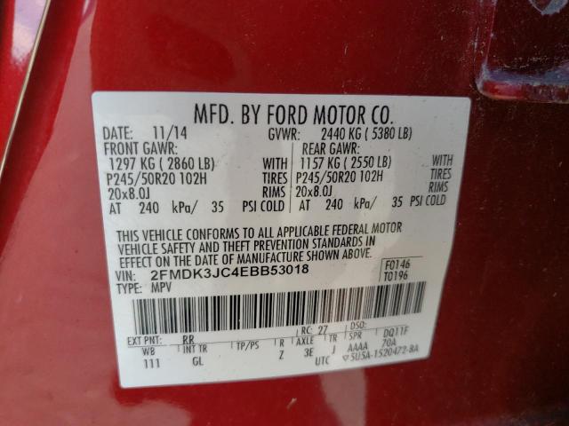 Photo 9 VIN: 2FMDK3JC4EBB53018 - FORD EDGE SEL 