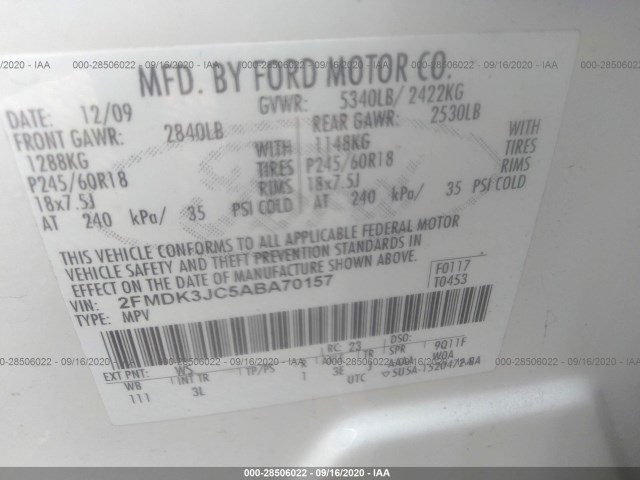 Photo 8 VIN: 2FMDK3JC5ABA70157 - FORD EDGE 