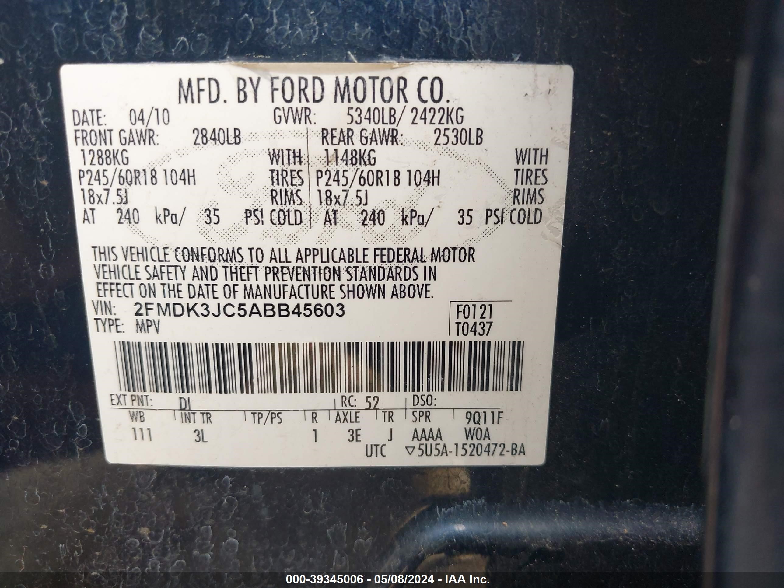 Photo 8 VIN: 2FMDK3JC5ABB45603 - FORD EDGE 