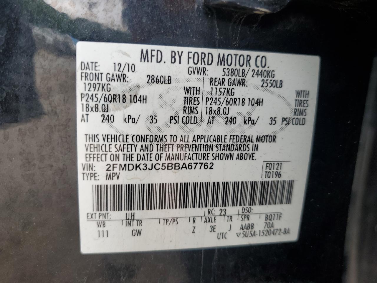 Photo 12 VIN: 2FMDK3JC5BBA67762 - FORD EDGE 