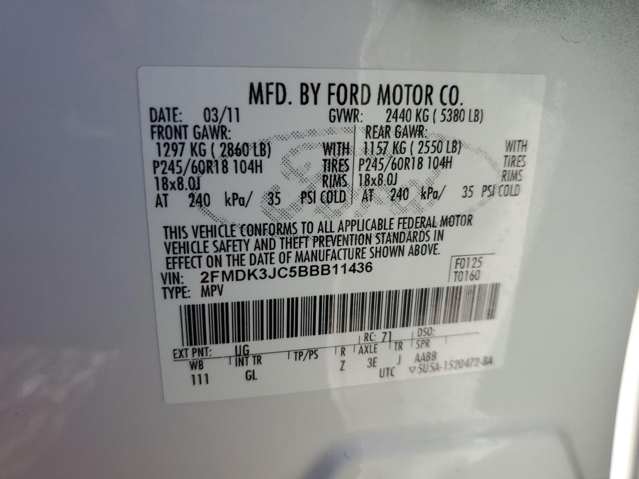 Photo 11 VIN: 2FMDK3JC5BBB11436 - FORD EDGE 