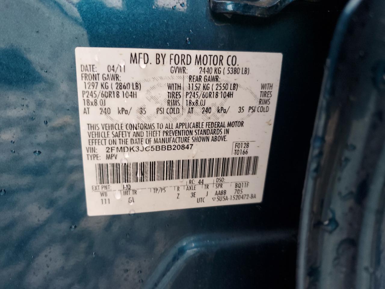 Photo 12 VIN: 2FMDK3JC5BBB20847 - FORD EDGE 