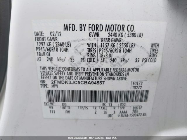 Photo 8 VIN: 2FMDK3JC5CBA94557 - FORD EDGE 