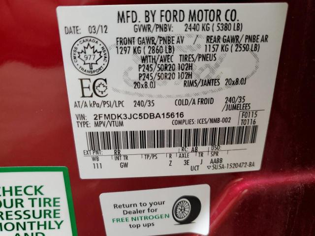 Photo 12 VIN: 2FMDK3JC5DBA15616 - FORD EDGE SEL 