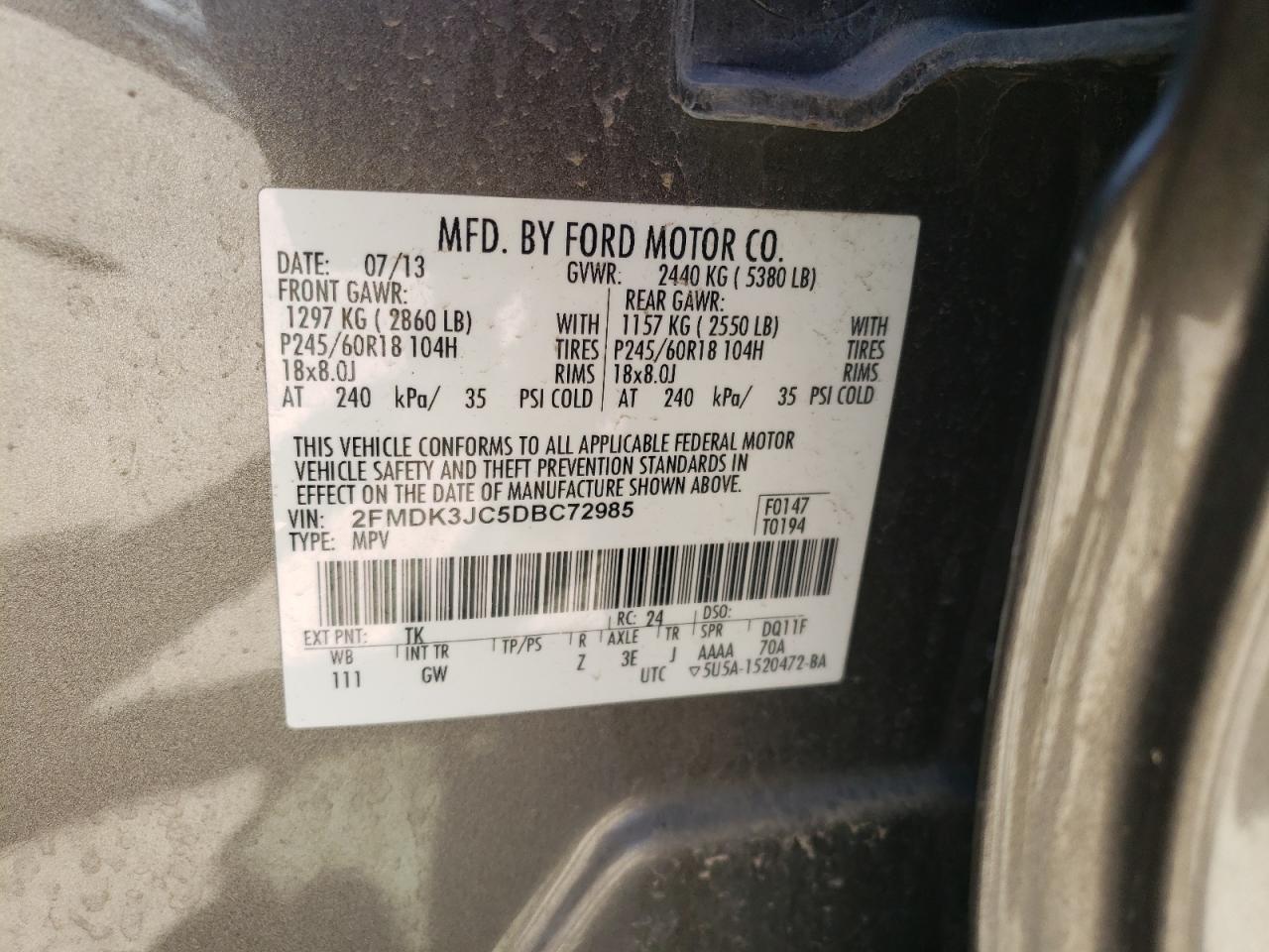 Photo 11 VIN: 2FMDK3JC5DBC72985 - FORD EDGE 