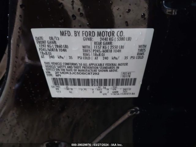 Photo 8 VIN: 2FMDK3JC5DBC87292 - FORD EDGE 