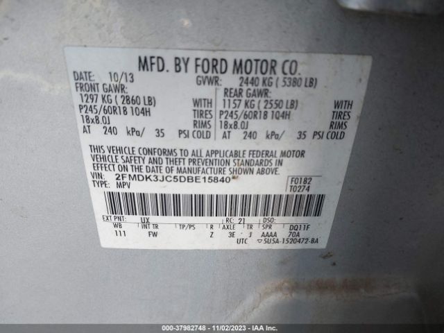 Photo 8 VIN: 2FMDK3JC5DBE15840 - FORD EDGE 